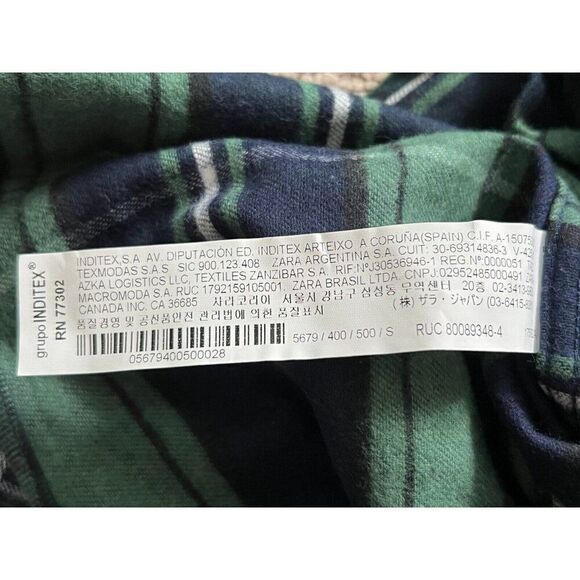 Zara Men Shirt S Green Cotton Plaid Flannel Long Sleeve Button Down 5679/400 NWT - Picture 7 of 13